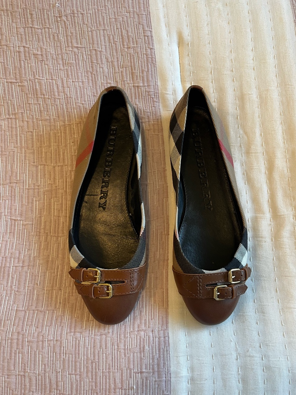 Y2K 2000s style Burberry Plaid Ballet Flats Brown Multicolor Buckle Accent 7